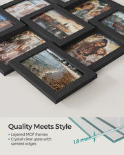 Close-up of the black MDF frames and their 1.8 mm clear glass fronts