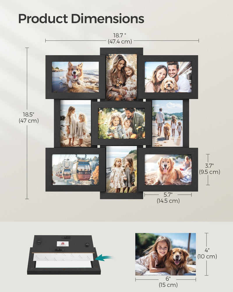 Dimensions diagram of the collage frame, 47.4 x 47 cm, for 4 x 6 inch photos