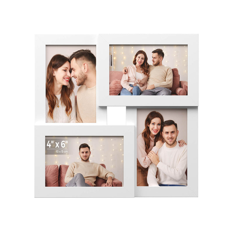 White collage picture frame with 4 openings sized for 4 x 6 inch photos