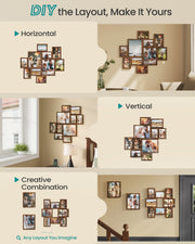 Three DIY layout options for arranging the 10-piece collage frame set