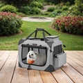 Feandrea collapsible dog crate in smoke grey, front view with door closed