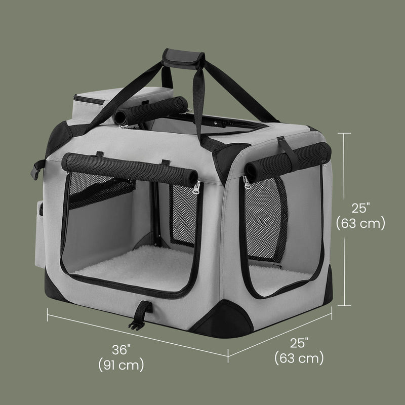 Close-up of side pocket and mesh panel on Feandrea dog crate
