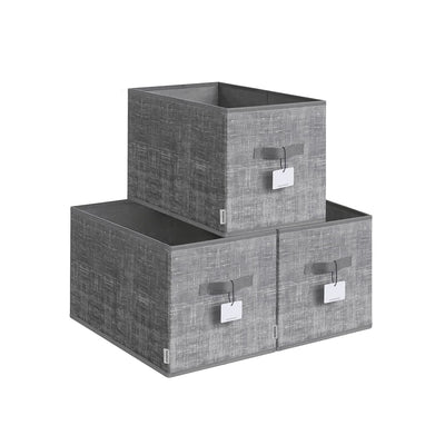 Set of 3 collapsible storage boxes in Cattail Grey by Songmics, front view