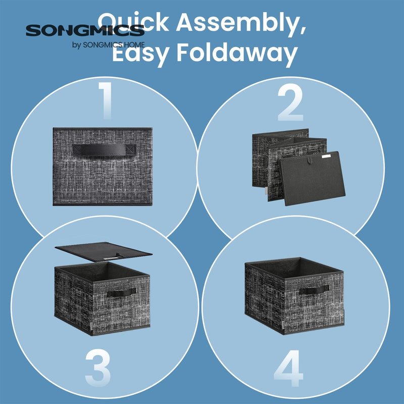 Ink Black storage boxes folded flat for compact storage