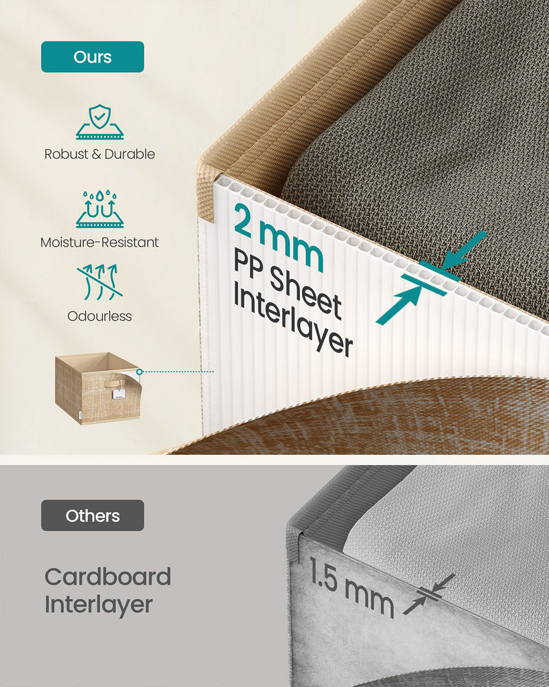Close-up of the 2 mm PP sheet interlayer in the box wall beside a thinner cardboard alternative