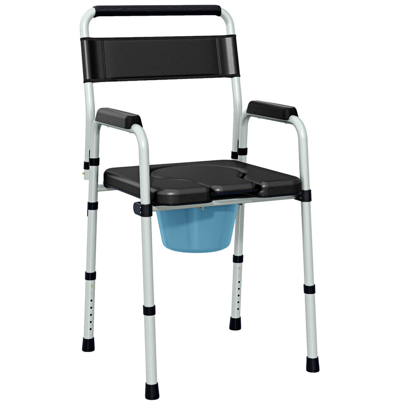 Homcom height-adjustable commode chair with arms and back, black, studio shot