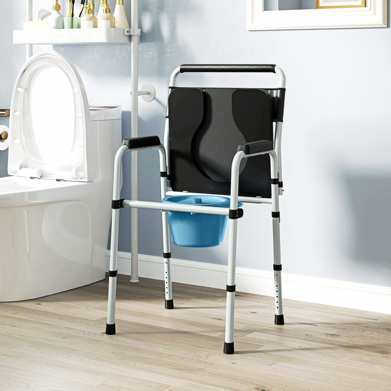Rear view of the commode chair with the bucket in place