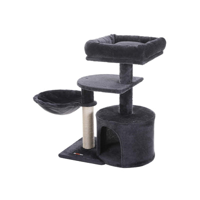 Feandrea compact cat tree in smoky grey, studio shot of the full cat tree