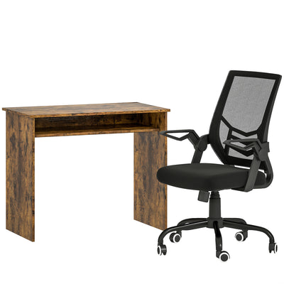 Compact desk and chair set in black and rustic brown by Homcom
