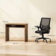 Padded office chair with flip-up armrests for the desk set