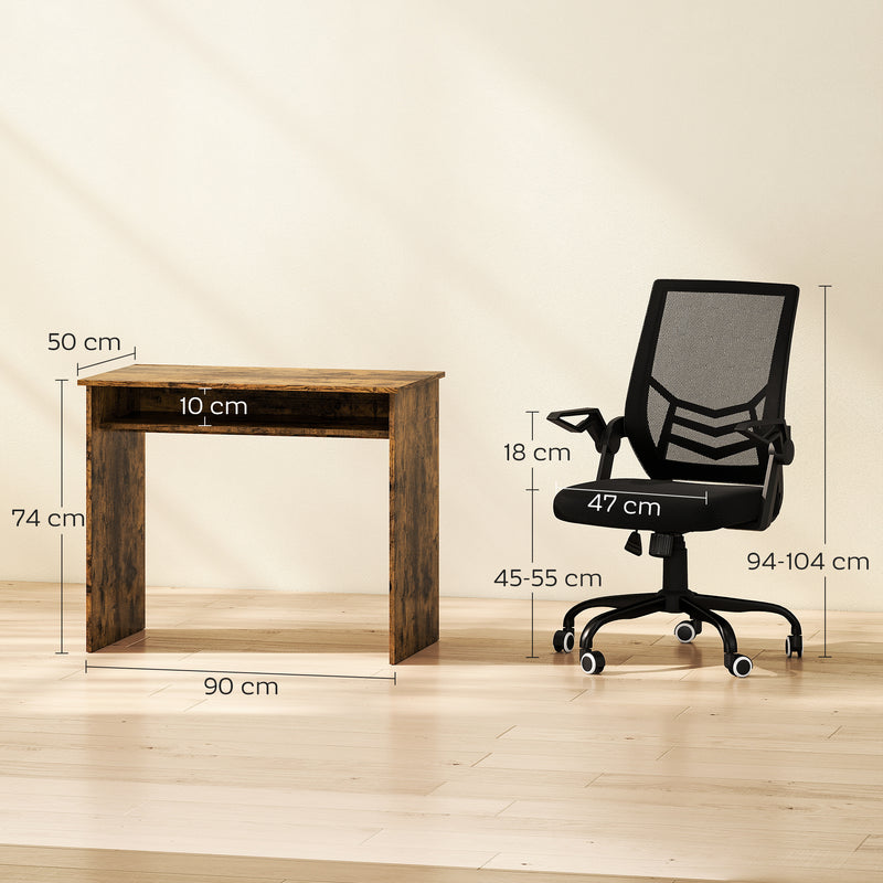 Padded office chair with flip-up armrests for the desk set