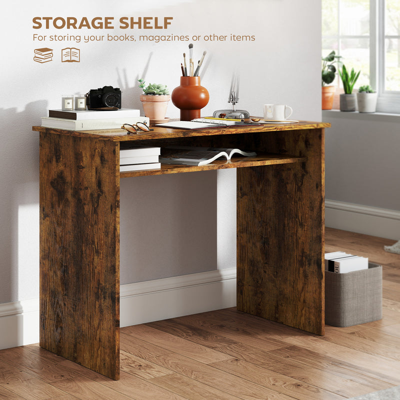 Desk and chair set positioned in a small home office corner