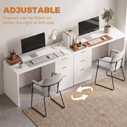 Adjustable panel showing the drawer cabinet fitted on the left or right side of two desks
