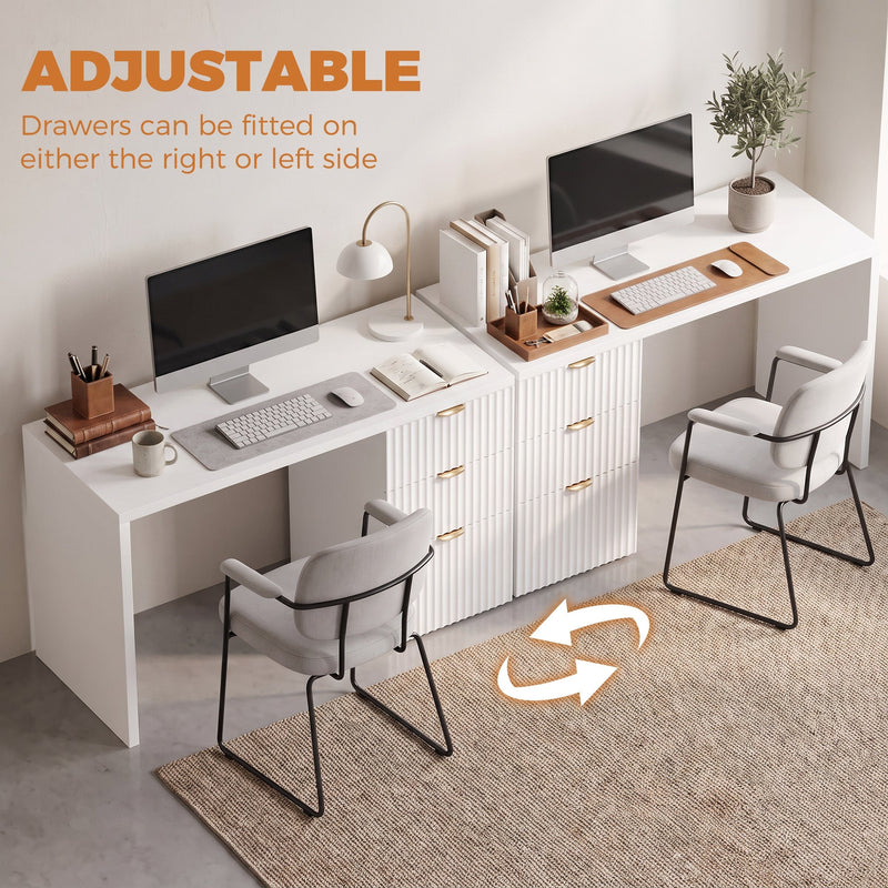 Adjustable panel showing the drawer cabinet fitted on the left or right side of two desks