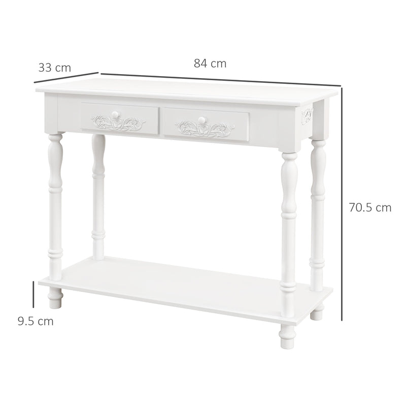 Console table dimensions diagram showing 84 cm width, 33 cm depth and 70.5 cm height