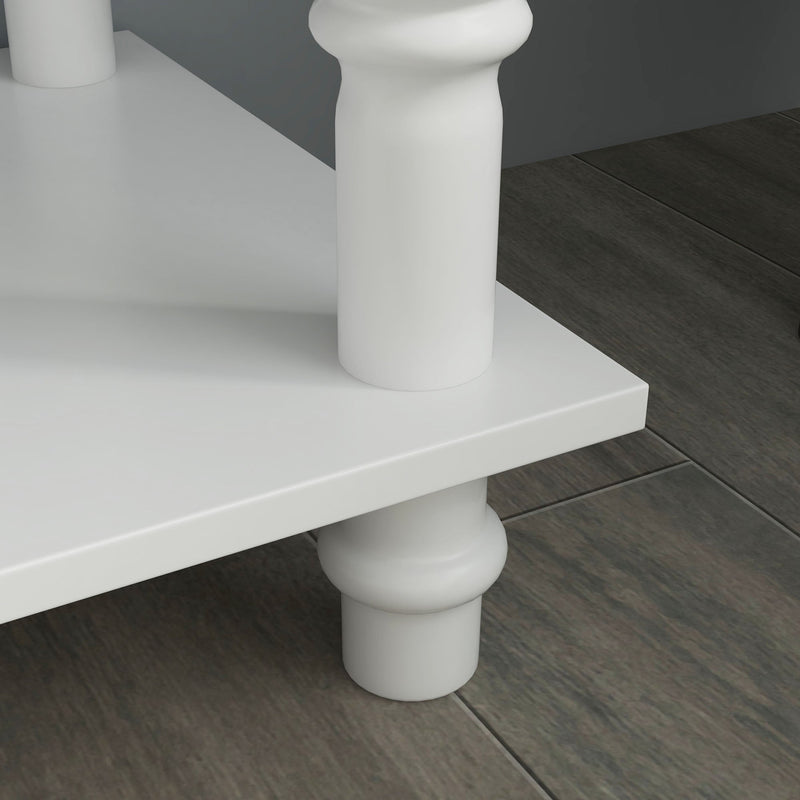 Close-up of the console table's turned wooden leg and floor-level foot