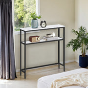 VASAGLE 2-tier console table in white and black, front view