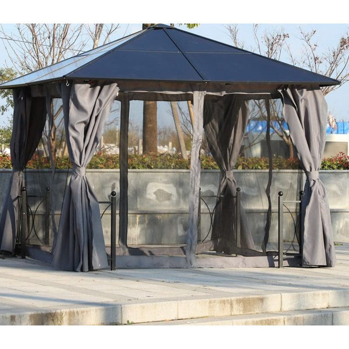 Polycarbonate Hard Roof Gazebo, Metal Frame, Mosquito Nets, 3x3m, Black