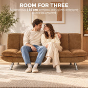 Couple sitting side by side on the brown 185 cm armless sofa bed