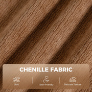 Close-up of brown textured chenille fabric on the sofa bed