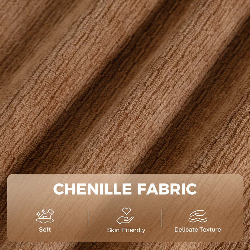 Close-up of brown textured chenille fabric on the sofa bed