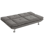 Grey chenille 3 seater convertible sofa bed laid flat as a bed on a white background