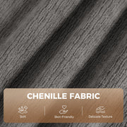 Close-up of grey textured chenille fabric on the sofa bed
