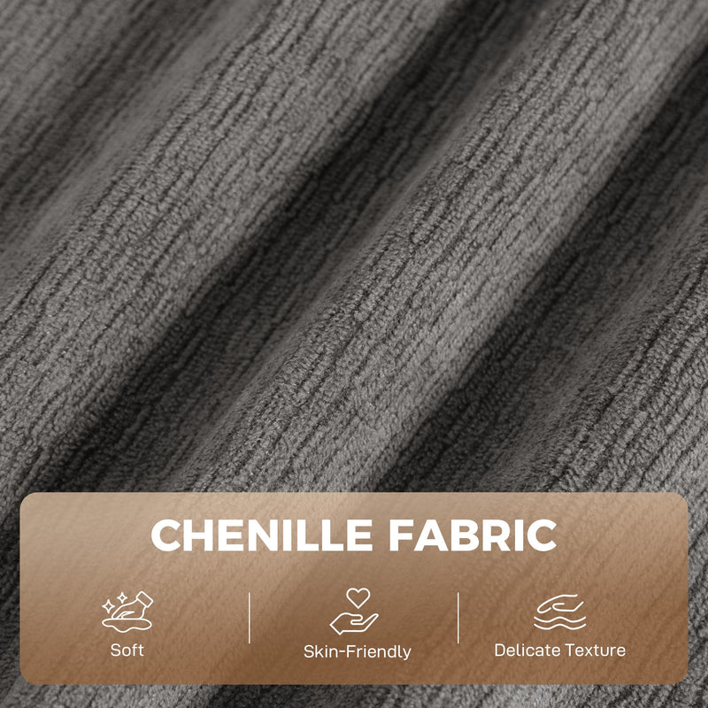 Close-up of grey textured chenille fabric on the sofa bed