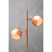 Copper twin light lamp styled on a console table