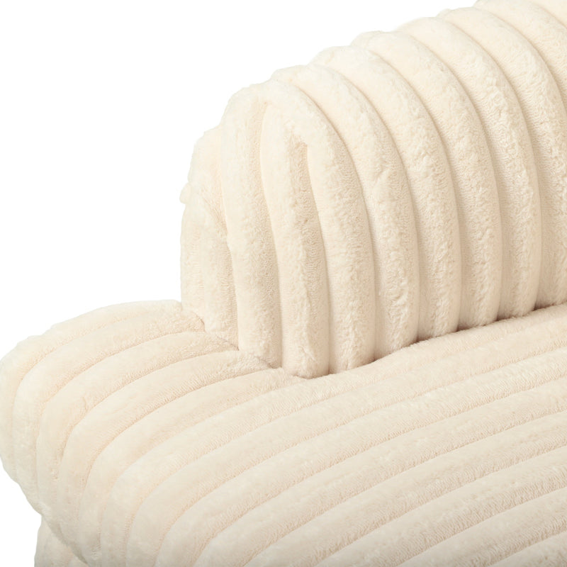 Close-up of the rolled arm and ribbed back cushion edge
