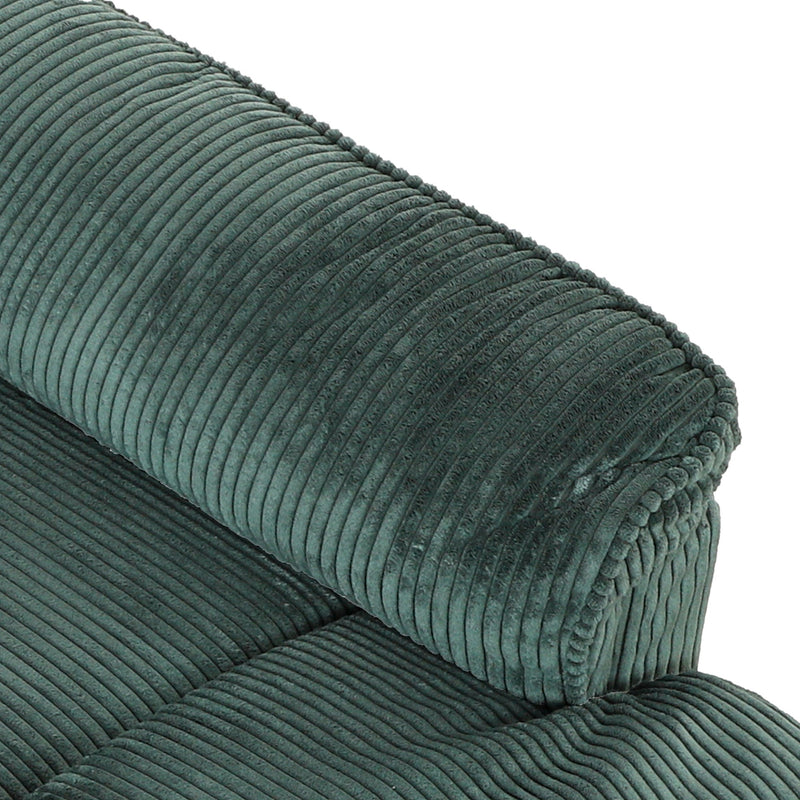Close-up of the green corduroy armrest