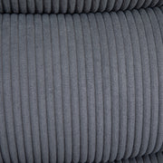 Close-up of the ribbed grey corduroy backrest