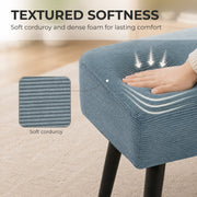 Close-up of the soft corduroy fabric texture with a hand pressing the seat