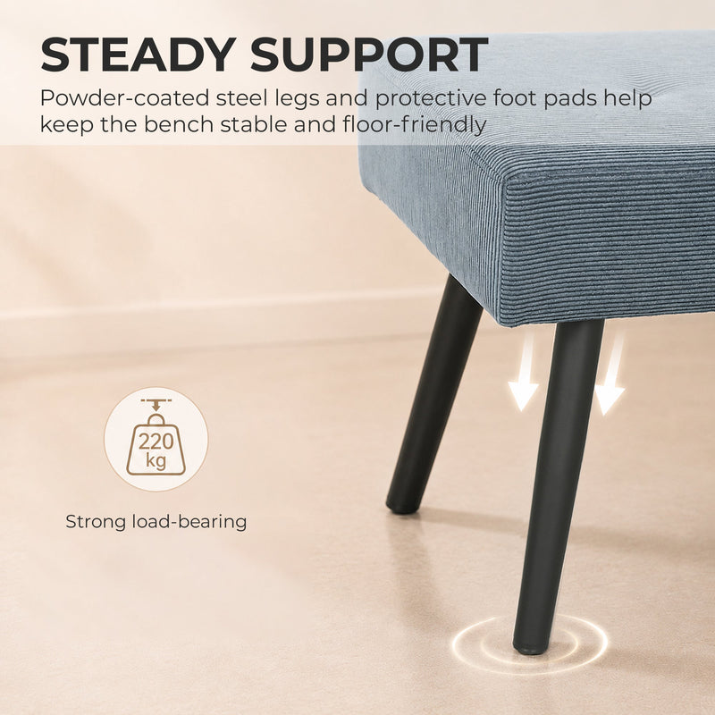 Close-up of the powder-coated steel legs and foot pads with 220kg load rating