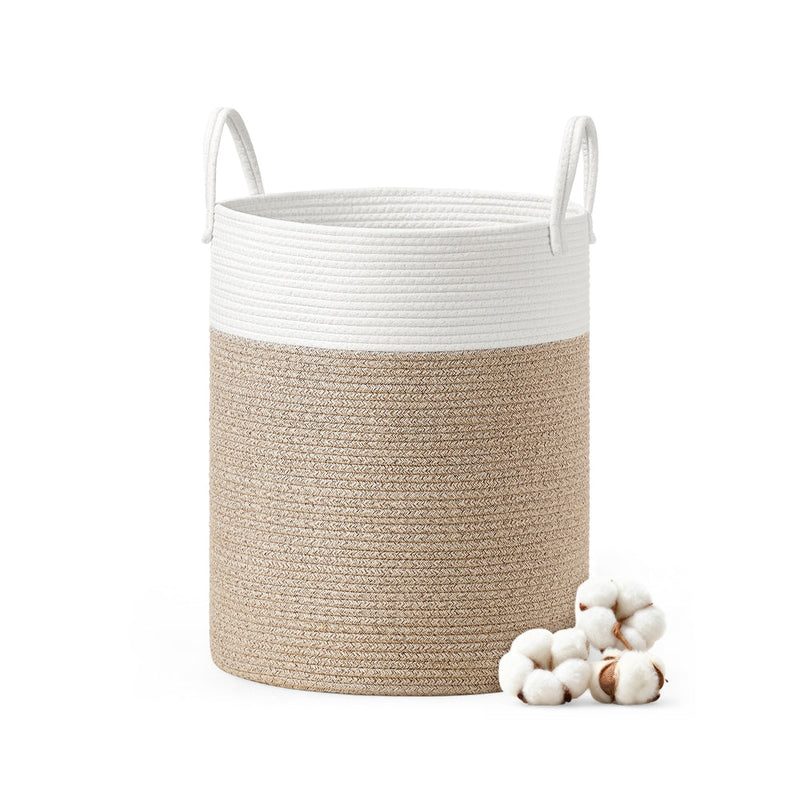 SONGMICS cotton rope laundry basket in white, grey and brown, main product shot
