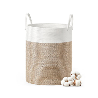 SONGMICS cotton rope laundry basket in white, grey and brown, main product shot