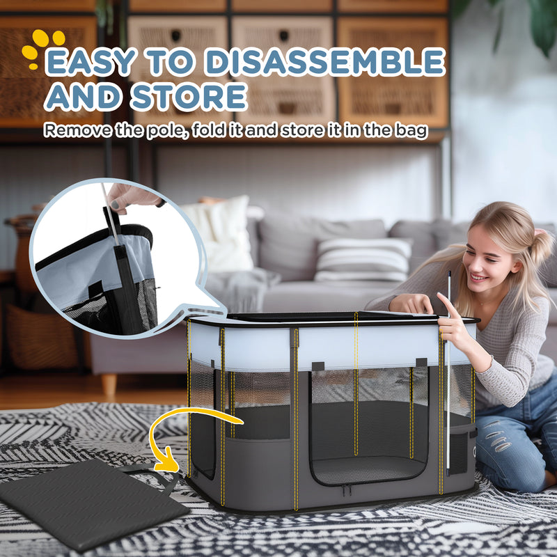 Portable Foldable Dog Playpen with Ground Stakes and Storage Bag for Travel, Grey