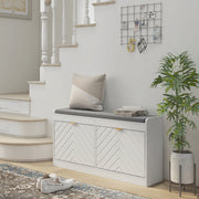 Shoe Storage Bench with Padded Seat and Flip Drawers for Hallway Organising White