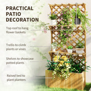 Wooden Garden Planter Box With Trellis And Storage Shelves For Climbing Plants Natural Outsunny