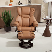 Reclining Swivel Armchair With Footstool And Wooden Base For Lounge Or Office Brown