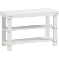 Two Shelf Bamboo Shoe Storage Bench With Seat Ideal For Hallway Or Entryway White AOSOM