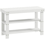 Two Shelf Bamboo Shoe Storage Bench With Seat Ideal For Hallway Or Entryway White AOSOM