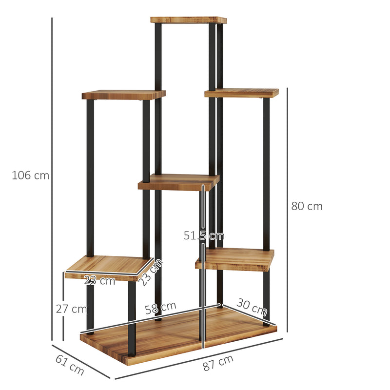 7 Tier Tall Plant Stand for Indoor and Outdoor Use Carbonised Wood and Steel by Outsunny
