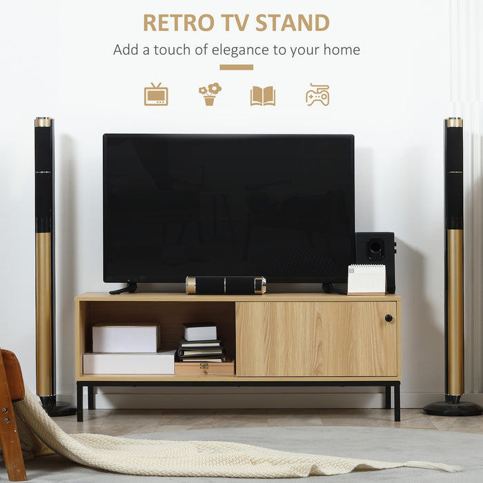 50 Inch TV Stand with Sliding Door Storage Wood Effect by HOMCOM