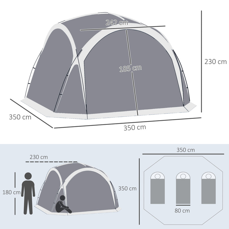 Family Camping Tent for 6 to 8 People with Mesh Walls and Removable Curtains White Grey Outsunny