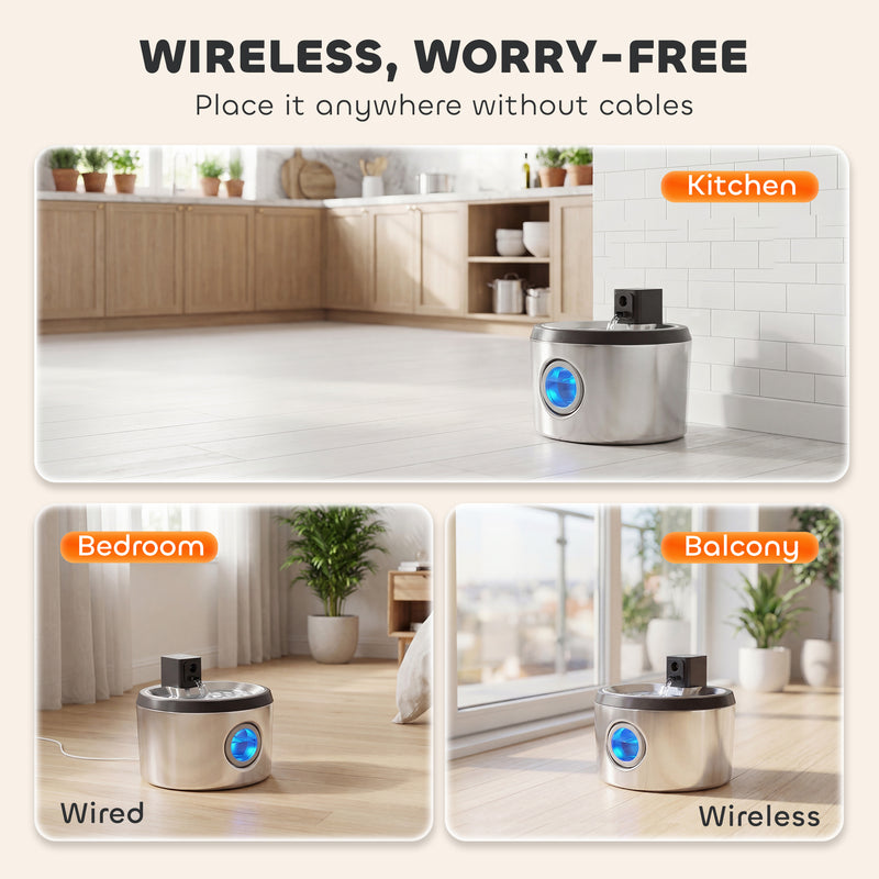 Cordless Pet Water Fountain with Motion Sensor and 4L Tank for Cats and Small Dogs Silver AOSOM