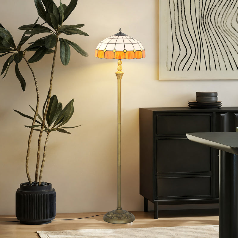 Floor Lamp with Tiffany Style Glass Shade and Foot Switch for Warm Living Room Light Bronze