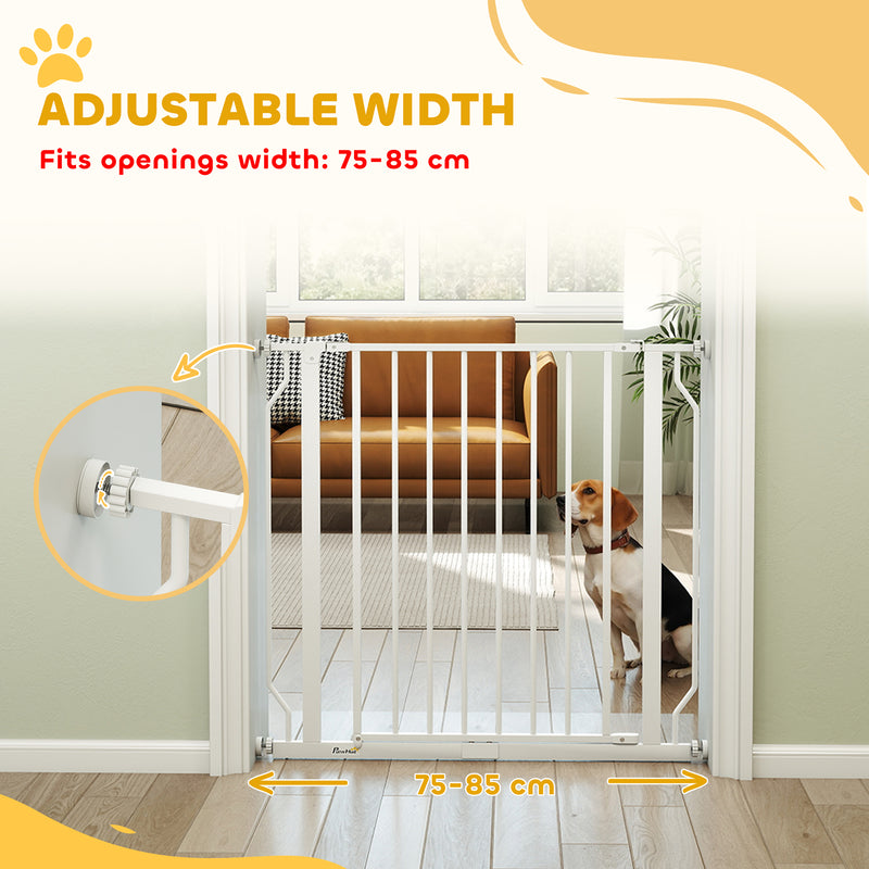 Extra Wide Dog Gate with Walk Through Door for Stairs and Hallways White AOSOM