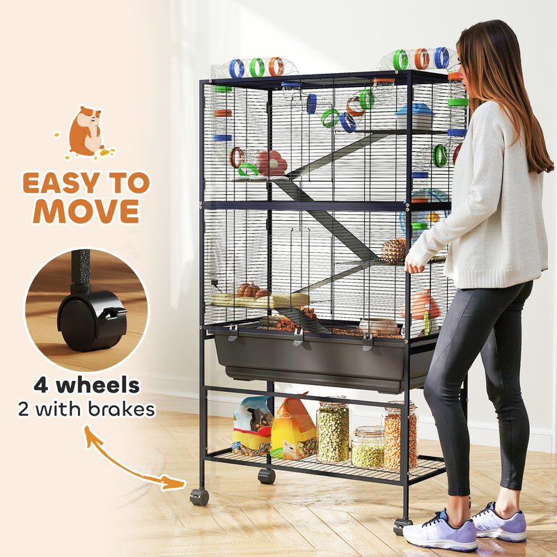 5 Tier Large Hamster Cage with Deep Tray and Storage Shelf for Rats and Gerbils by PawHut