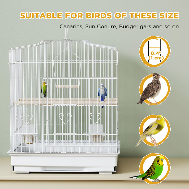 White Large Metal Bird Cage With Perches And Swing For Budgies And Parakeets